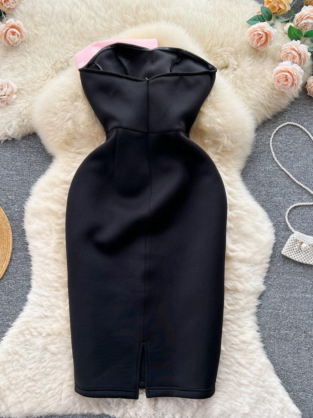 Strapless midi dress with bow