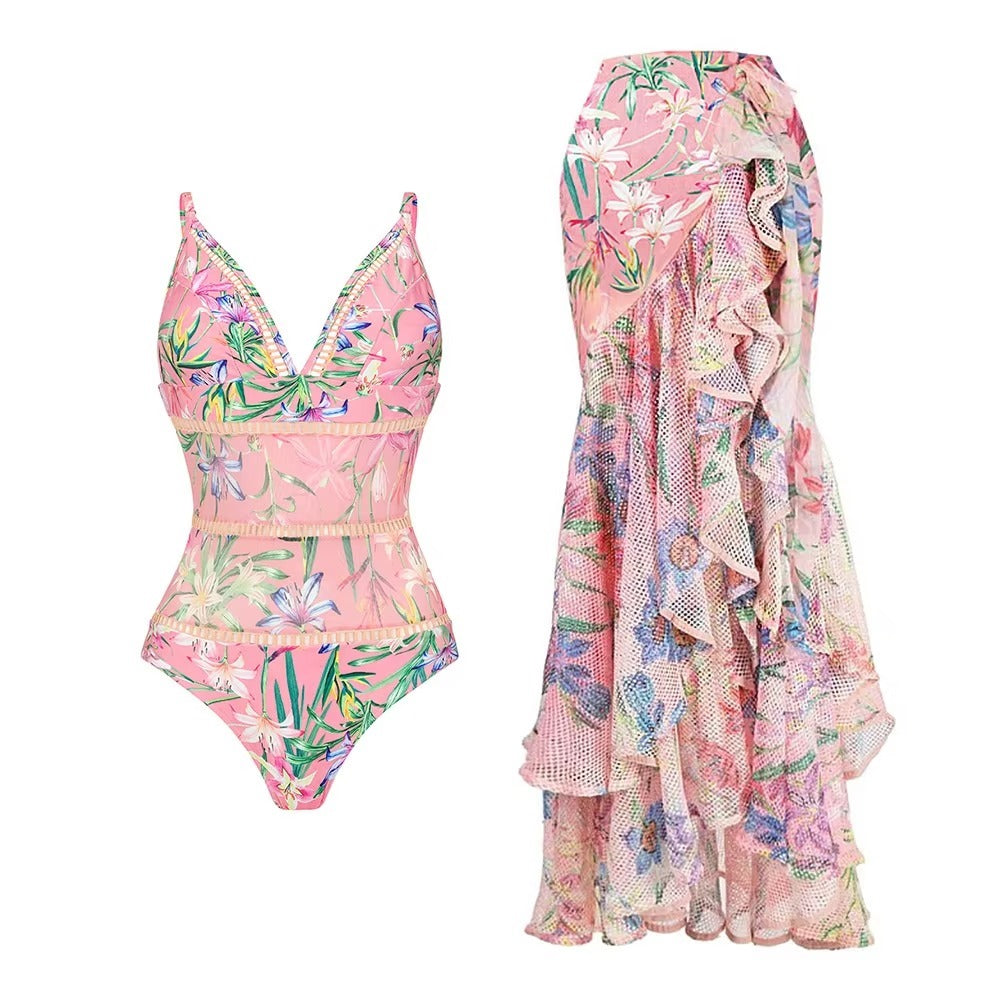 Pink ruffle beach wear | top plus sarong