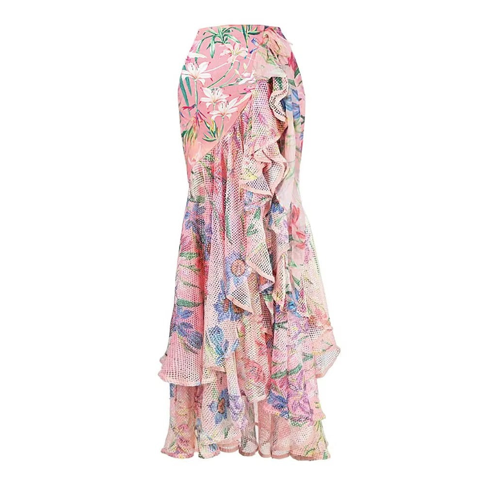 Pink ruffle beach wear | top plus sarong