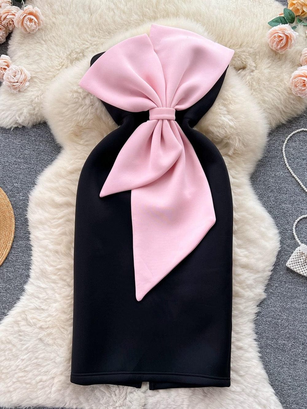 Strapless midi dress with bow