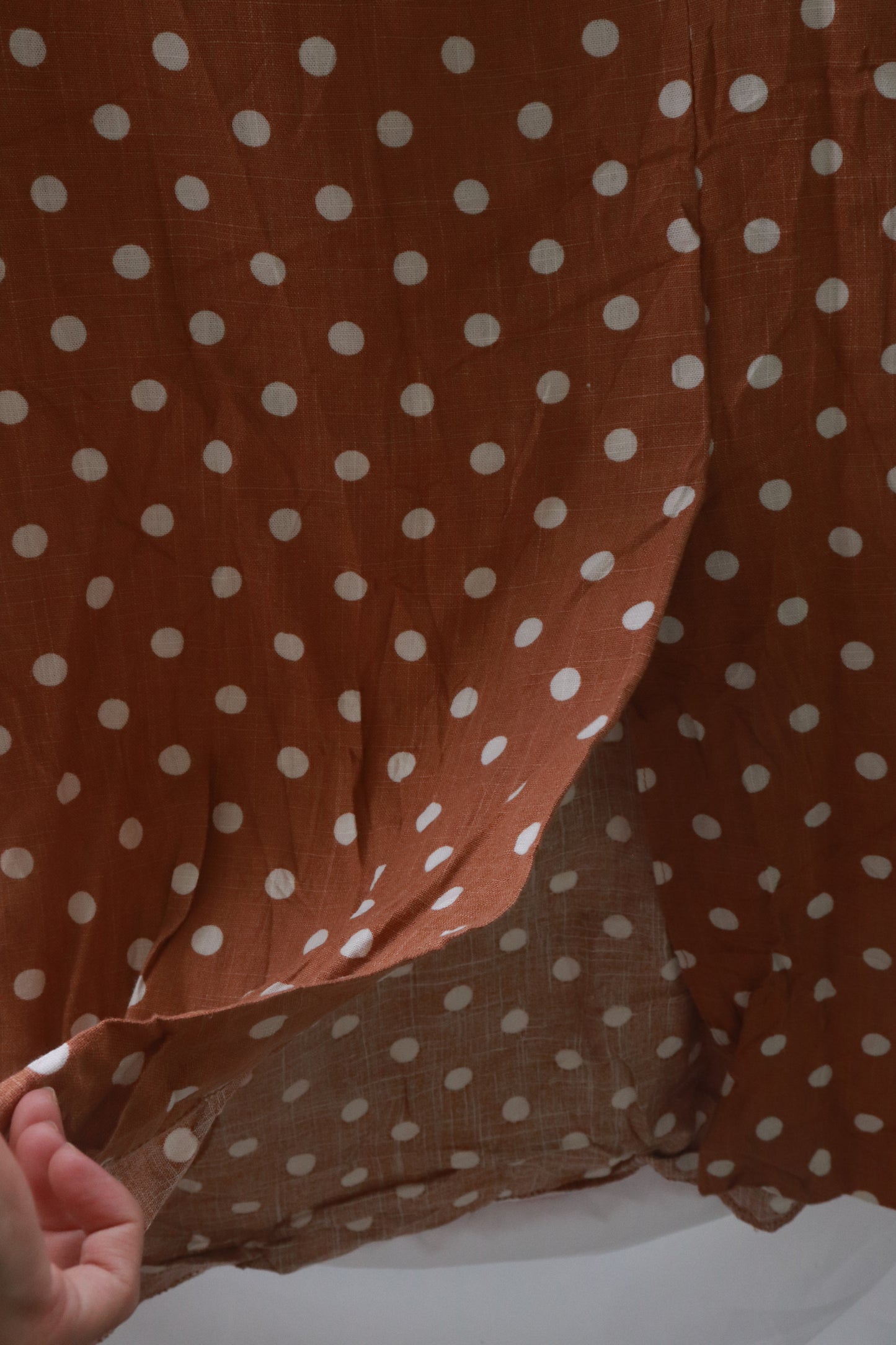Brown polka midi skirt with slit