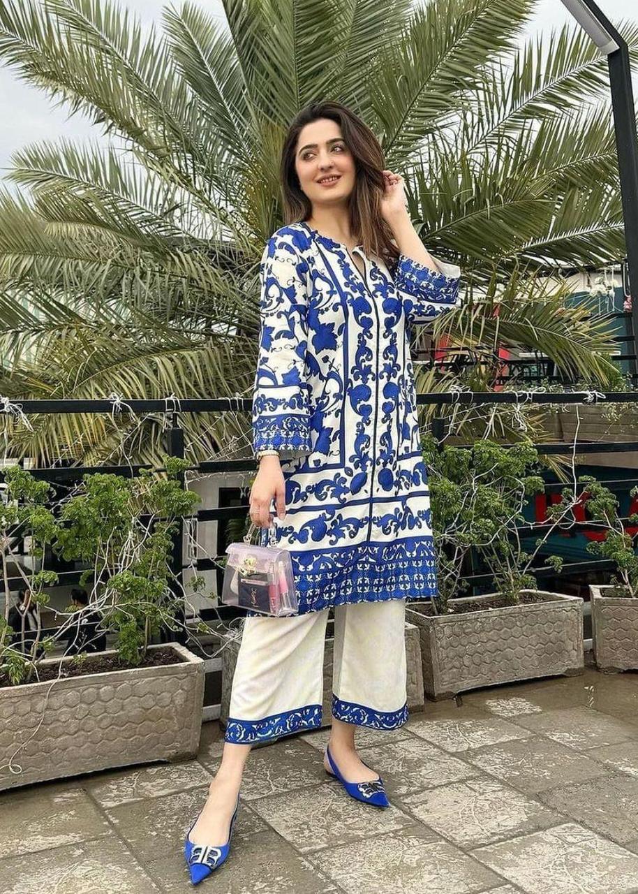 Blue co-ord set, kurta a set with blue prints