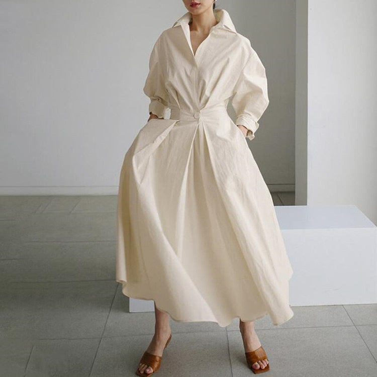 CEO EDIT Collar shirt maxi dress with long sleeves
