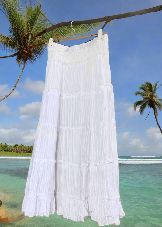 Pure white  Bali themed midi skirt