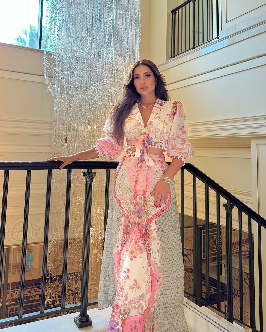Luxe pink print top and skirt set