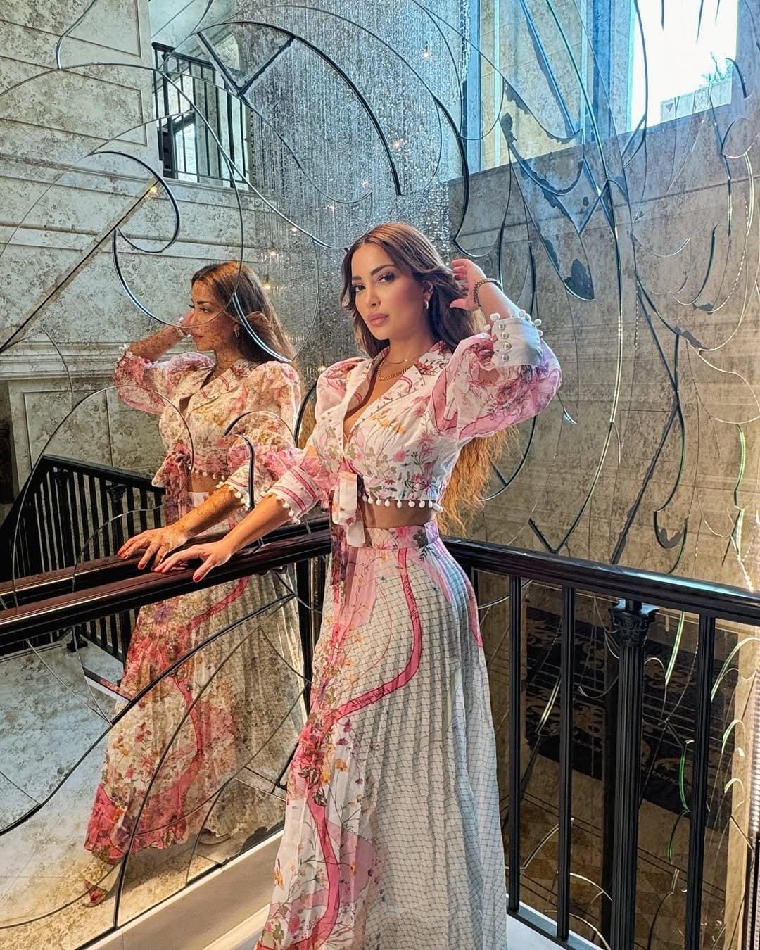 Luxe pink print top and skirt set