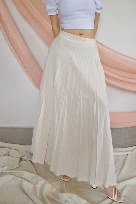 Cream pleated maxi skirt