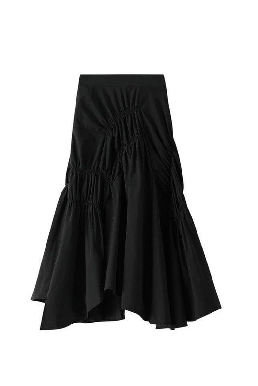 Asymmetric black gathered skirt