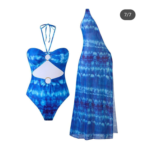Blue tie dye swimwear and cover up set of 2