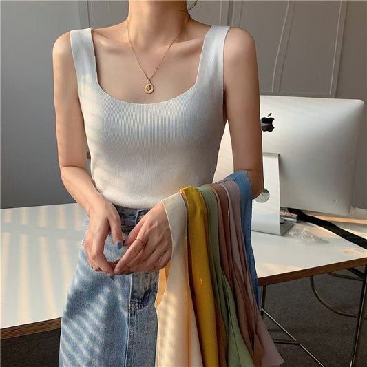 Square neck comfortable tank top , white top