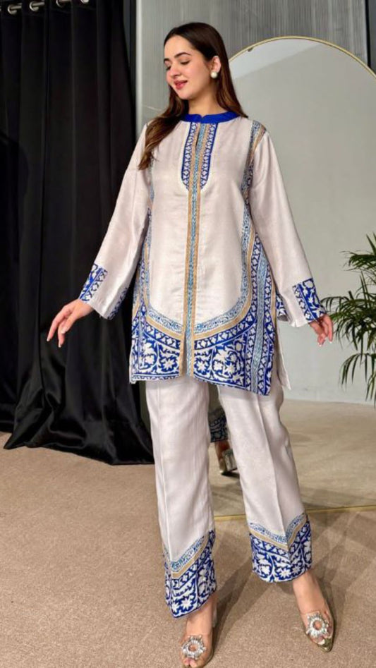 Blue tile print co-ord set , kurta set