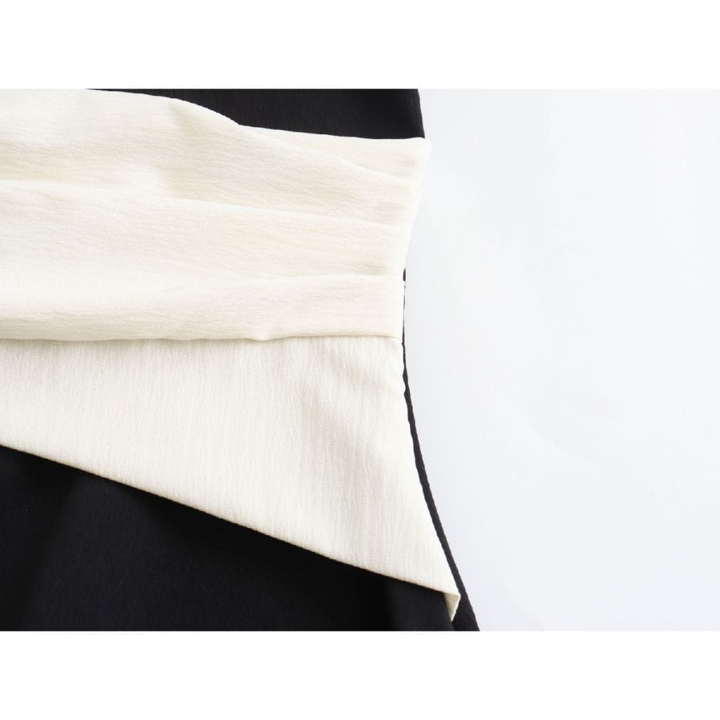 Modest old money midi dress with white tissue waist wrap detail