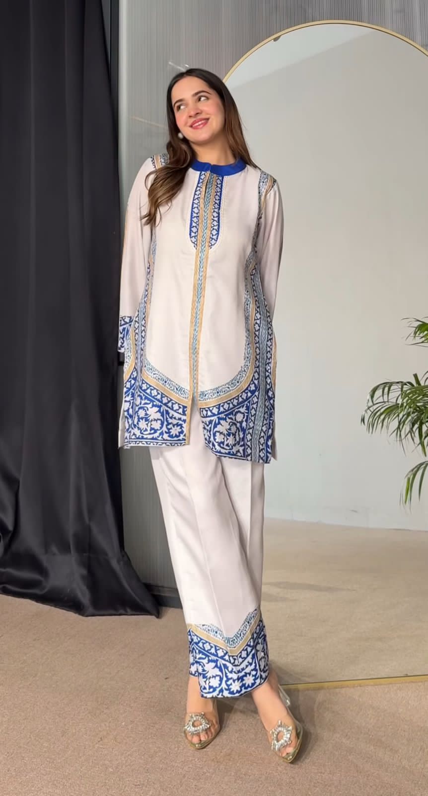 Blue tile print co-ord set , kurta set