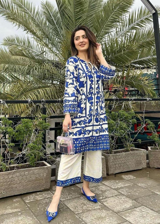 Blue co-ord set, kurta a set with blue prints