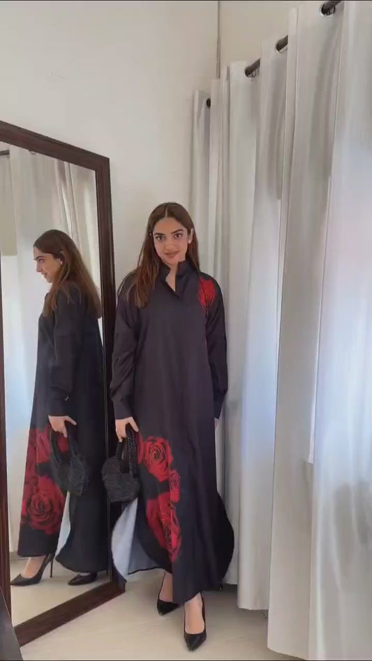 Red rose shirt dress maxi dress